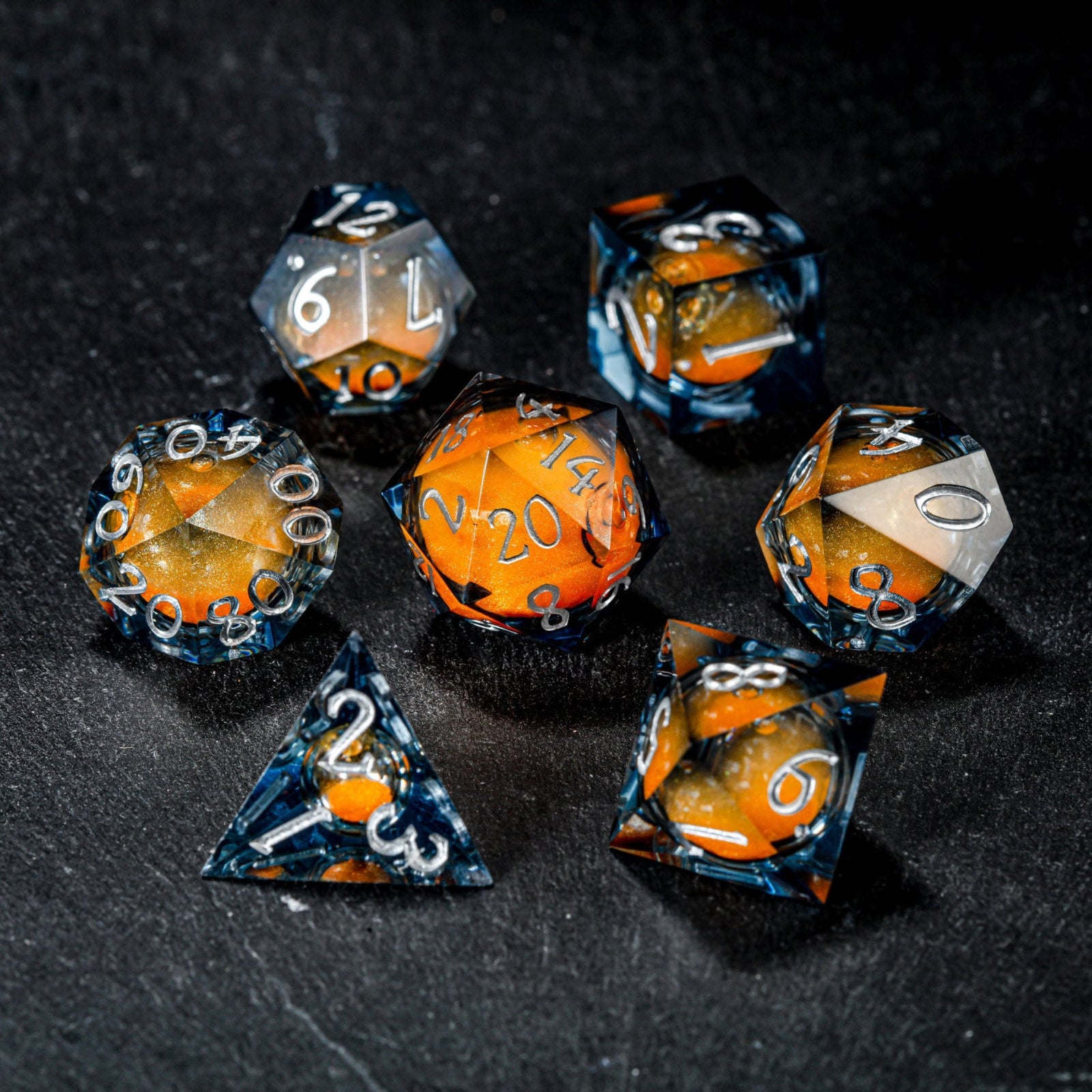 Orange Sand Liquid Core DnD D&D Dice Set