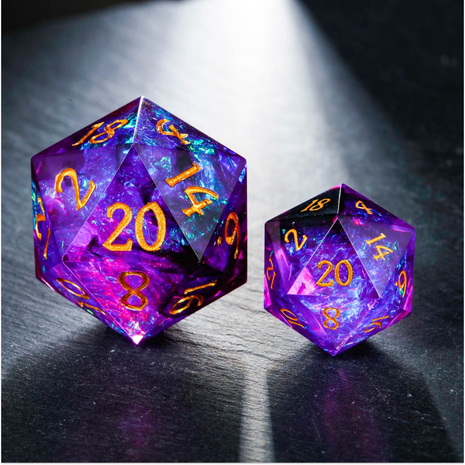 Glitter-infused Purple Nebula DnD Dice
