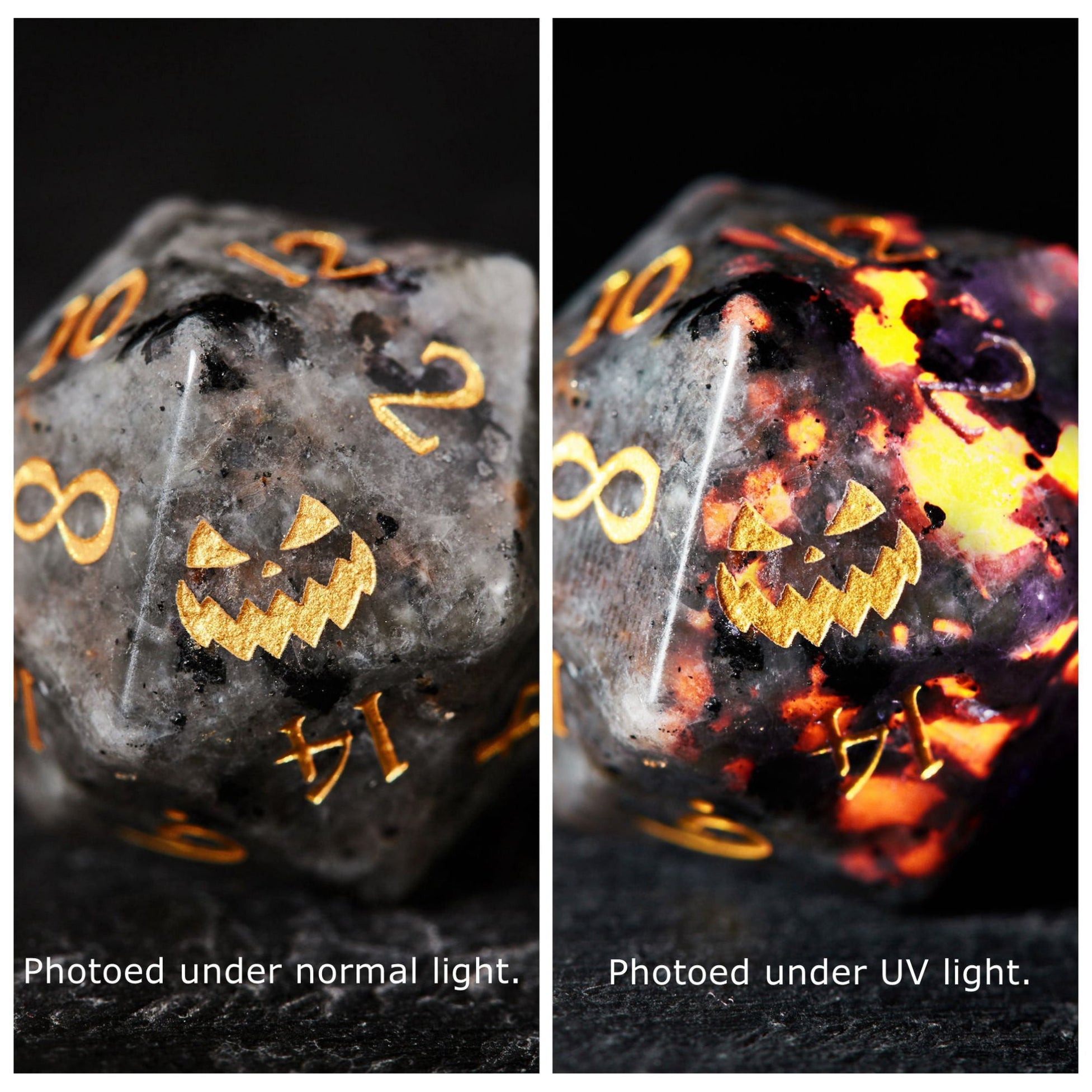 Yooperlite Stone Halloween Pumpkin DnD D&D Dice Set