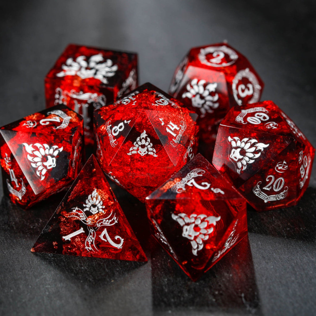 Krown'd Fox DND Würfel Set - Polyedrisch Mit Lederetui, Mystisch Blau